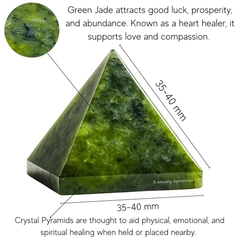 Amazing Gemstone Green Jade Pyramid Crystal Healing Stones - 1.5" Great Pyramid Figurine of Natural Stone Pyramid for Meditation, Reiki, Chakra Balancing and Crystal Pyramids Grid