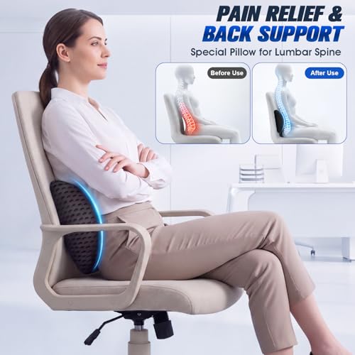 Black WaveHaven ergonomic memory foam lumbar support pillow for chairs, providing back comfort and proper posture support.