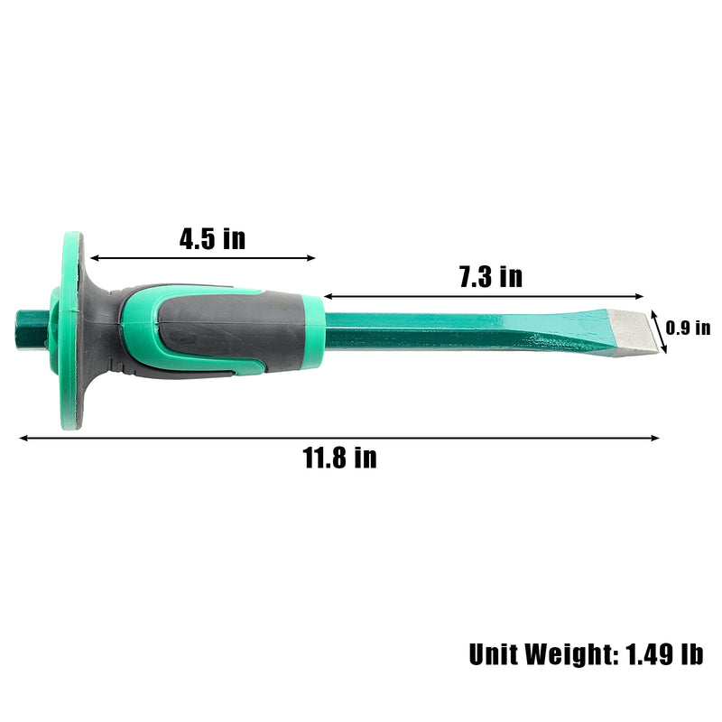 [Australia - AusPower] - Masonry Chisel With Hand Guard, 12 inches Heavy Duty Flat End Rock Concrete Mortar Stone Chisel for Demolishing Carving Splitting Breaking Hounding 