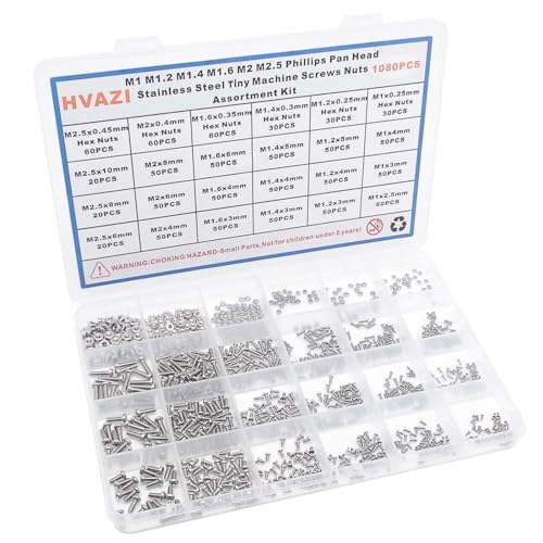 HVAZI 1080-piece 304 stainless steel Phillips pan head tiny machine screws and nuts assortment kit