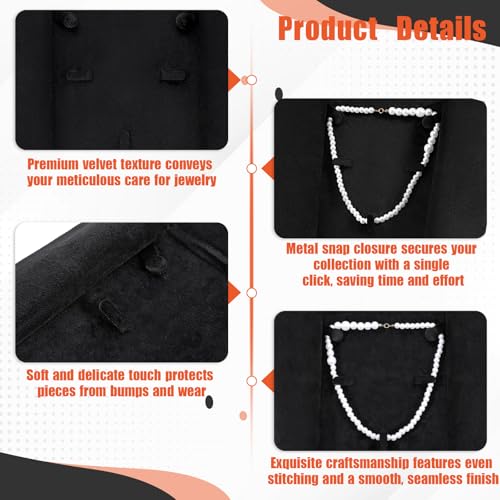 6 PCS Black Velvet Jewelry Travel Folder, Necklace Organizer Foldable Velvet Jewelry Pouches Foldable with Metal Buckle Gift Box for Necklace, Bracelets, Travel, Business Trips and Gift Wrapping