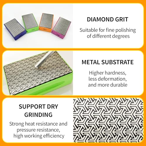 DiaAbras diamond hand polishing pads with foam backing, multicolored 60–400 grit sanding pads for tile, glass, and marble