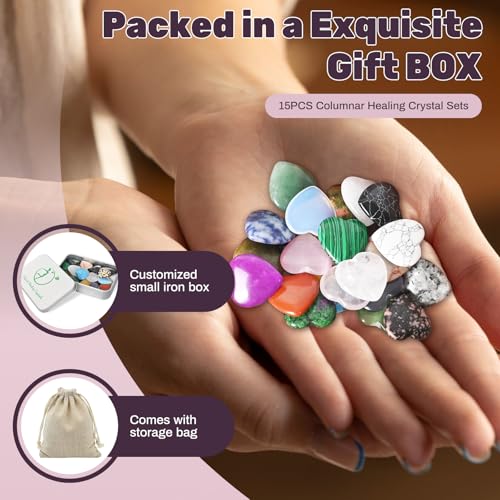 15PCS Mixed Color Heart Healing Crystals – Handcrafted Gemstones for Meditation, Chakra Balancing, Energy Healing & Witchcraft, Crystals and Healing Stones for Positive Vibes Mixed Color 15 PCS