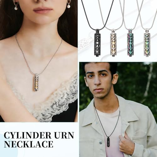 sourcing map Cylinder Urn Necklace, Hollow Cremation Jewelry Urn Necklace for Women Men Pet Black(Silver) 1