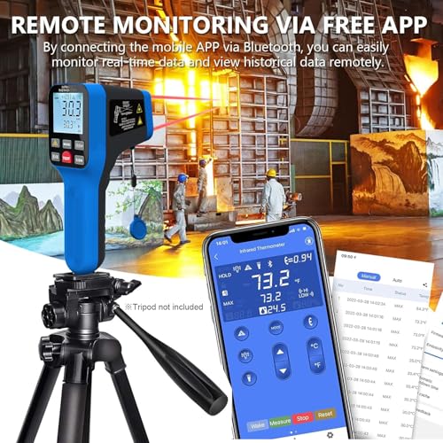 H HOLDPEAK non-contact infrared thermometer with laser, Bluetooth, and button for cooking, HVAC, and industrial use