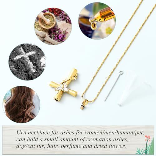 Imrsanl Cross with Butterfly Urn Necklaces for Ashes for Women Gold White