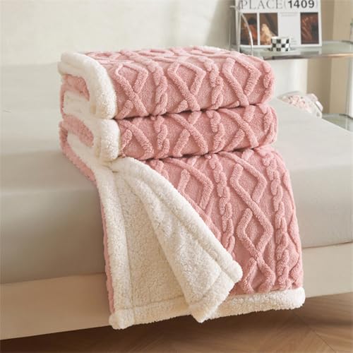 Reversible Sherpa Fleece Soft Blanket for Bed,Soft Pink Full