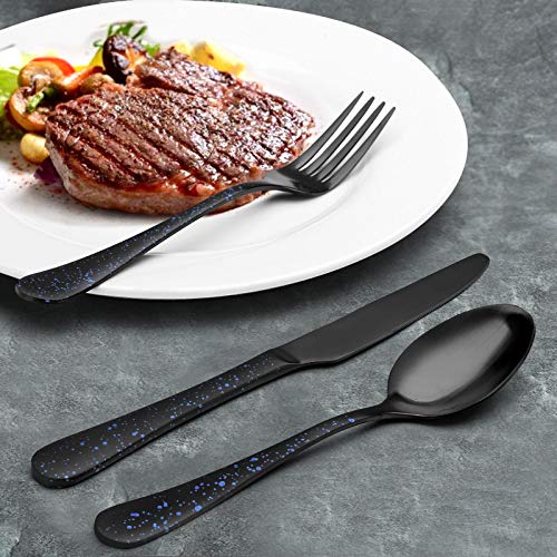 O.C.E. Matte Black Silverware Set, Stainless Steel Flatware, 20-Piece Tableware Cutlery Service for 4, Satin Finish Utensils, Dishwasher Safe (Starry Blue) Matte Black(Starry Blue)