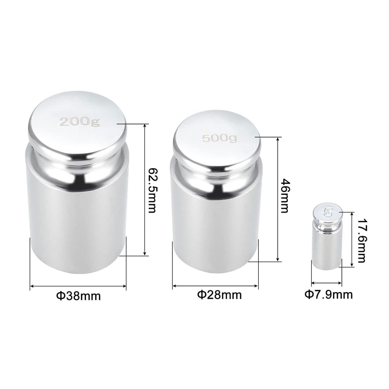 [Australia - AusPower] - uxcell Gram Calibration Weight Set 5g 200g 500g M1 Precision Chrome Plated Steel for Digital Balance Scales 