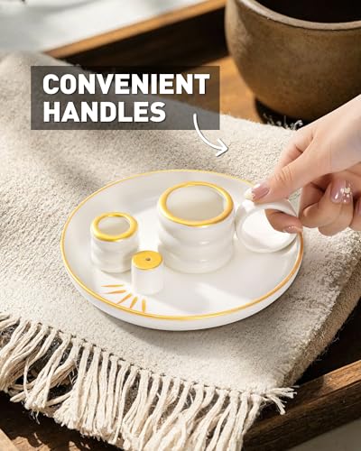BS-VOG 4 in 1 Incense Holder, 15 cm Ceramic Incense Burner with Handle Golden