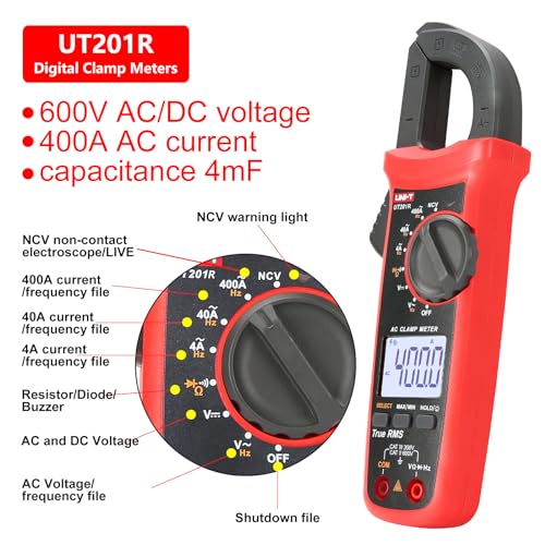 UNI-T UT201R digital clamp meter with 4000 counts, auto-ranging True RMS multimeter and DC current measurement
