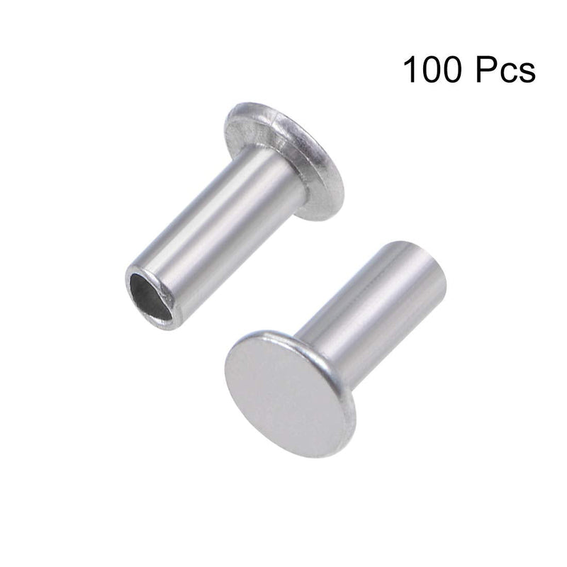[Australia - AusPower] - uxcell 100 Pcs 2.5mm x 6mm Aluminum Flat Head Semi-Tubular Rivets Silver Tone M2.5 x 6mm 