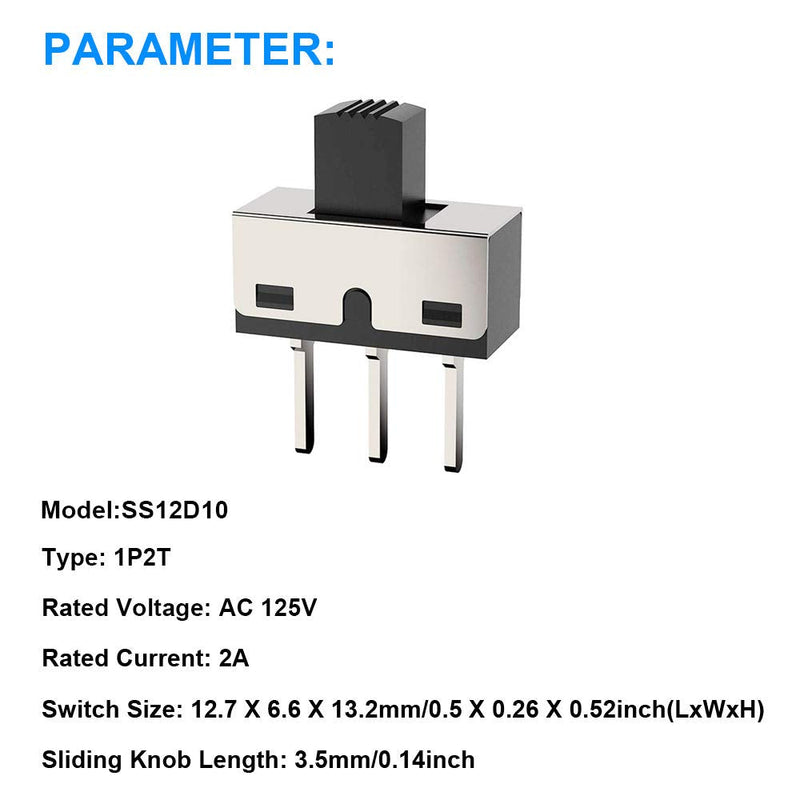 [Australia - AusPower] - 20PCS Vertical Slide Switches 1P2T SPDT 3 Pin 2 Position DC50V SS12D10 High Knob Micro Slide Switch with 20PCS Mini Panel Slide Switch ON/Off SS12F15 3Pin Latching Toggle Switch SS12D10+SS12F15 