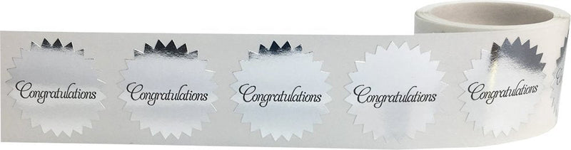 Congratulations Stickers Metallic Silver Seals 1 Inch 100 Adhesive Labels
