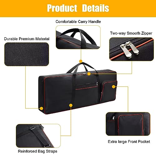 61 Key Keyboard Case Gig Bag Padded, Keyboard Cover, Portable Electric Keyboard Piano 600D Oxford Cloth with 10mm Cotton Case Gig Bag 40.1"x15.7"x4.7" GJB54 (black+red)