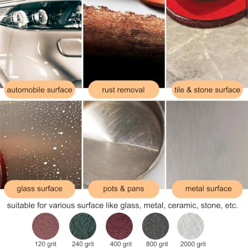 TA-VIGOR 3 Inch Drill Scrub Pads 800-1000 Grit Abrasive Scouring Pad 8pc Grey 800-1000 Grit, 8pc
