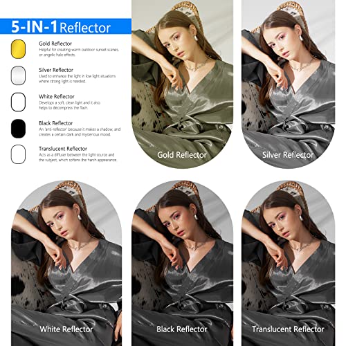 NEEWER 24"x36"/60x90cm Light Reflectors for Photography, Portable 5 in 1 Collapsible Multi Disc with Bag - Translucent, Silver, Gold, Black, White Diffuser for Studio and Outdoor Lighting 24" x 36"