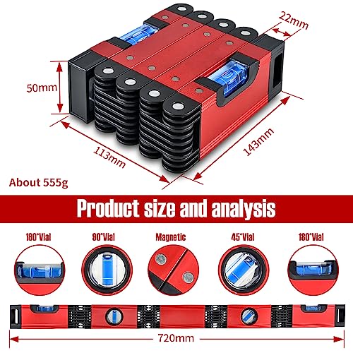 Eewudwok 28-inch foldable aluminum alloy level tool with multi-angle design and four level bubbles