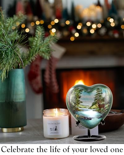 Deer Heart Keepsake Urn for Ashes, Hunting Urn, Mini Buck Urn, Hand Painted Memorial Mini Heart Urn, Handmade Miniature Forest Heart Urn with Stand, Premium Case & Bag, Metal