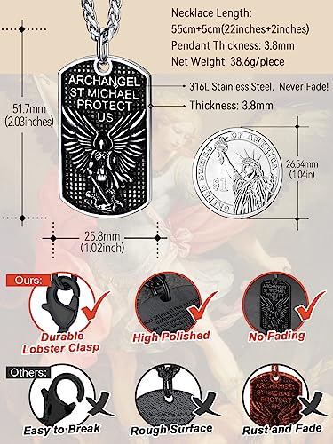 FaithHeart Saint Michael Necklace, Stainless Steel Archangel St Michael Shield/Coin/Dog Tag Pendant Necklaces for Men, Catholic Prayer Jewellery - With Gift Box Dog Tag-Steel