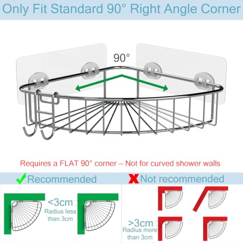 Shower Shelf for Inside Shower, Shower Shelf Corner, Shower Corner Caddy, Adhesive Shower Caddy, Shower Wall Caddy, Stainless Steel Shower Caddy Suction No Drill 2 Pack Silver Corner Shower Caddy