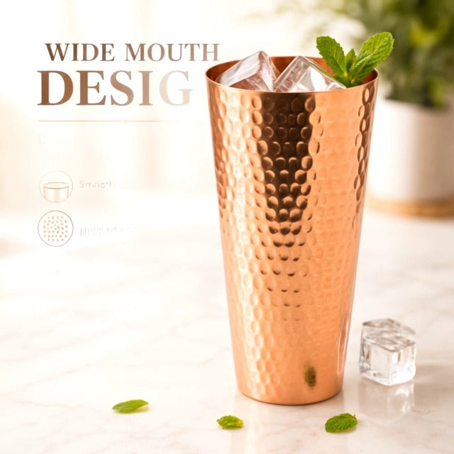 Pure Copper Tumbler Cup 22 oz – Large Hand Hammered Copper Cup for Drinking Water, Iced Tea, Juice and Cocktails – Unlined Solid Copper Glass with Thin Straight Rim, Pack of 1