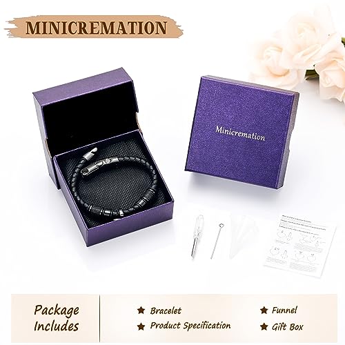 Minicremation Cross Cremation Jewelry Urn Bracelet for Ashes Genuine Leather for Women Men Keepsake Memorial Cuff Bangle Braided Wristband Bracelet for Men Black-A 22cm/8.66"