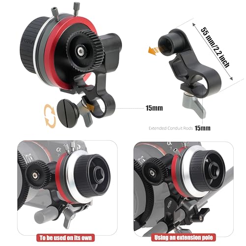 FOTGA Mini Follow Focus with A/B Stops & 15mm Rod Clamp, Gear Ring Belt & Extension Arm KIT for DSLR/Mirrorless Camera, Camera Cage Rig