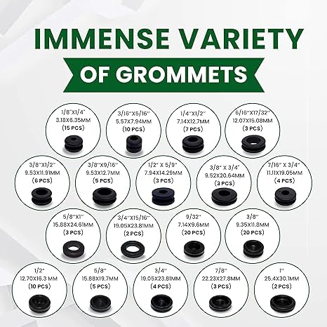 [Australia - AusPower] - 2 in 1 Rubber Grommets for Wiring 18 Different Sizes (125 Pcs) & Nuts and Bolts Assortment Kit 24 Sizes Machine Screws, Nuts & Washers (900pcs) 