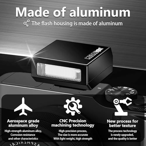 MEDALight Upgrade Aluminum F1s Mini Camera Flash for Ricoh GR3/GR3X/Fuji/Sony ZV1/Nikon/Canon/Olympus/Digital Film Cameras,Portable Hot Shoe Camera Flash Speedlite for DSLR Camera(Black). Black