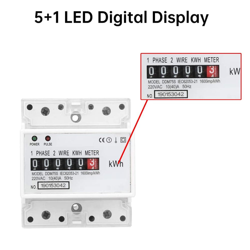 [Australia - AusPower] - Energy Meter, DDM75S Single Phase 4P LED Din Rail Energy Meter, Power Consumption Meter 10-40A KWh Meter with Passive Pulse Output 