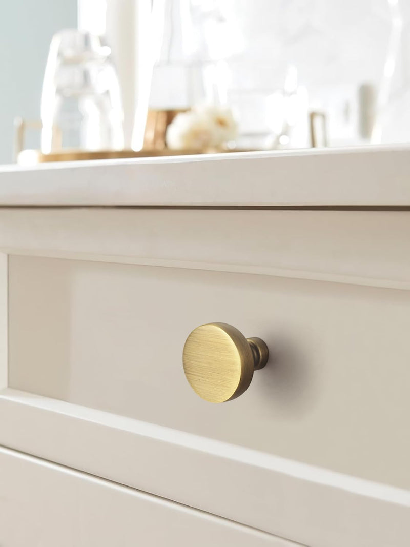 Goo-Ki Brushed Bronze Cabinet Knobs Zinc Alloy Kitchen Cabinet Hardware - 6 Pack Brass Bronze Single Hole/Screw Drawer Pulls Solid Cabinet Handles 1.2 Inches