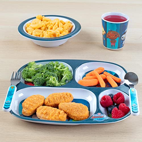 Octonauts blue explorer 5-piece kids dinnerware set with divided plate and bowl, perfect for children's flatware and mealtime.