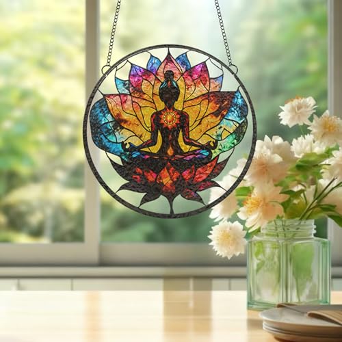 1PC Acrylic Meditative Lotus Window Hanger (3.93in) - Vibrant Spiritual Pattern Decor, Indoor/Outdoor Use, Gift for Yoga Fans & Wellness Enthusiasts/1010-ZSW-31