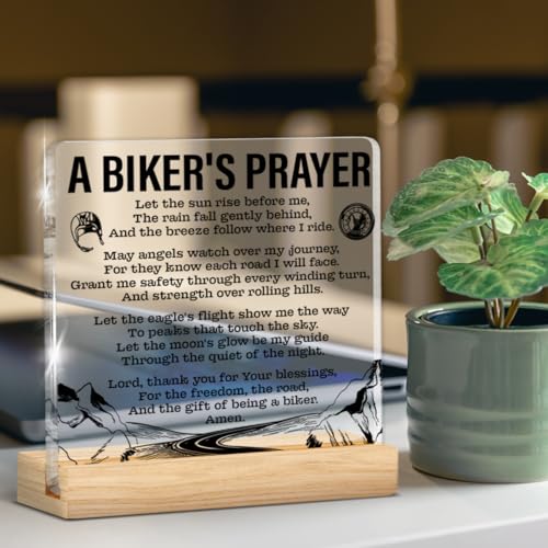 Motorcycle Biker Gifts for Men Women, Religious Gifts for Motorcycle Riders Lovers Dad Husband Boyfriend, a Biker's Prayer Acrylic Sign Home Office Decor