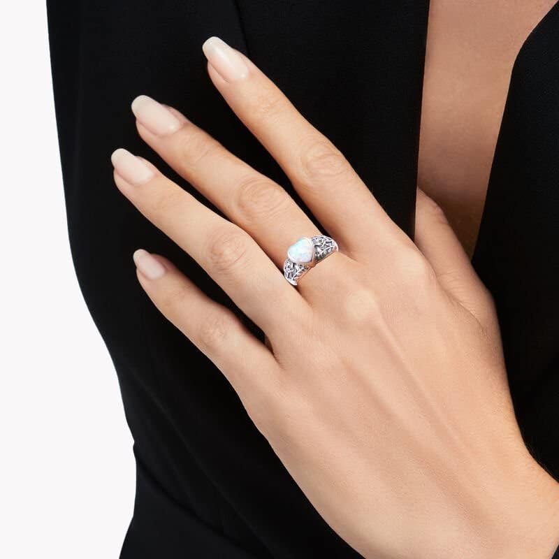 Flyow Urn Ring for Ashes 925 Sterling Silver Opal Rose Memorial Keepsake Jewelry Always in My Heart Cremation Ring for Women Men R 1/2