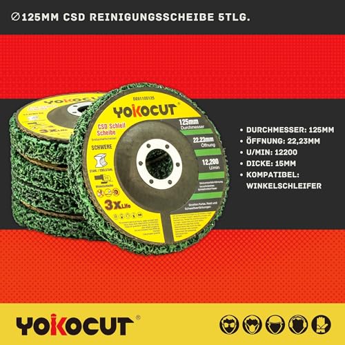 125 mm CSD Disc, Sanding Disc, Cleaning Disc Set, 5 Pieces, Coarse Cleaning Disc, Rust Remover, Metal, Sanding Discs for Angle Grinders, Diameter 125 x 22.23 mm Diameter 125 x 22 mm, 5 pieces.