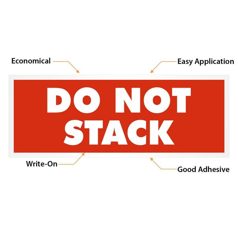 SmartSign 'Do Not Stack' Packing Labels - 500/Roll, 1.5 x 4 inch, 4.5 mil Coated Paper with Permanent Adhesive Backing, Inventory Warehouse/Shipping Stickers, Red/White, Glossy Finish, Made in USA