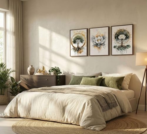 Bexzeak 3PCS Zen Tree of Life Canvas Meditation Lotus Wall Art Unframed 24"L x 16"W-Unframed