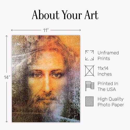 Jesus Portrait Christian Wall Art - 11x14 Religious Artwork - Inspirational Spiritual Home Decor - Catholic Gift for Living Room Office Bedroom - Sacred Traditional Faith Picture - Unframed 11"L x 14"W