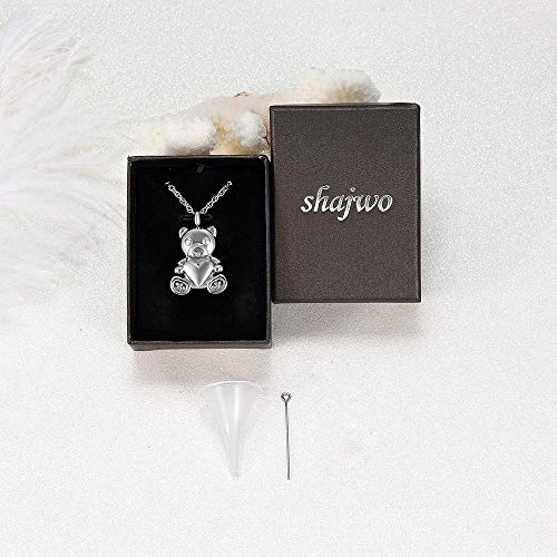 shajwo Teddy Bear Cremation Urn Necklace for Women Men Teddy Bear- Silver