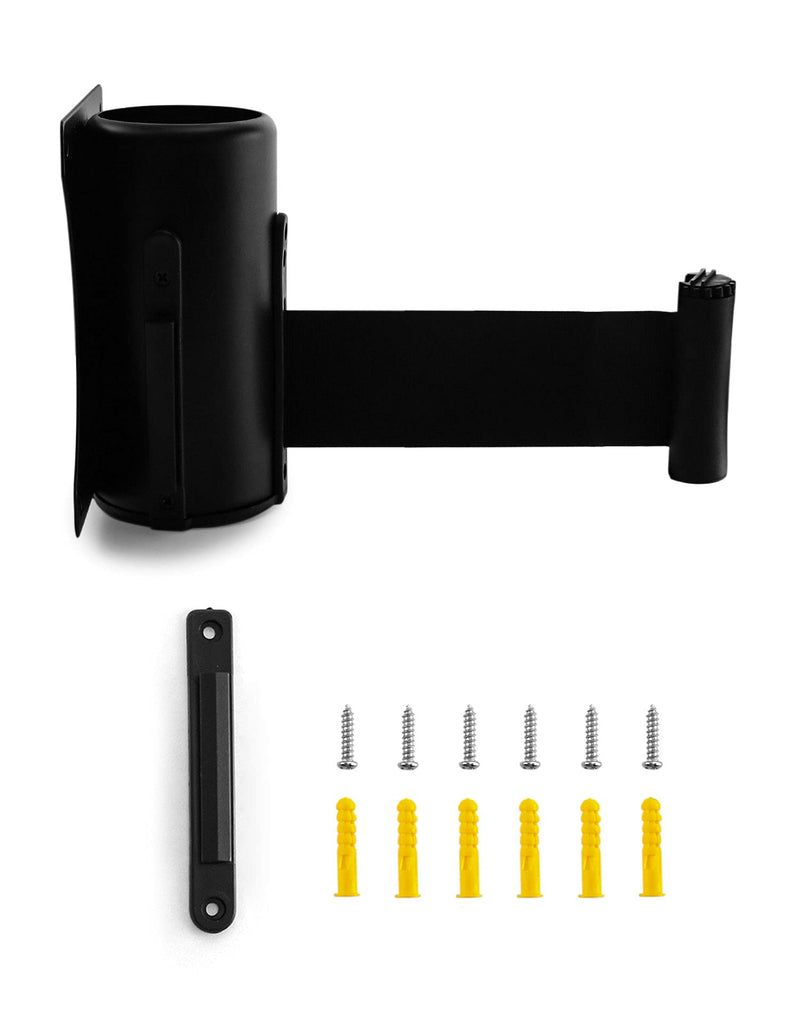 [Australia - AusPower] - QWORK Wall Mounted Retractable Belt Barrier, Crowd Control Wall Barrier with 10' Belt for Retail Stores, Airports, Banks, School 10' Black 