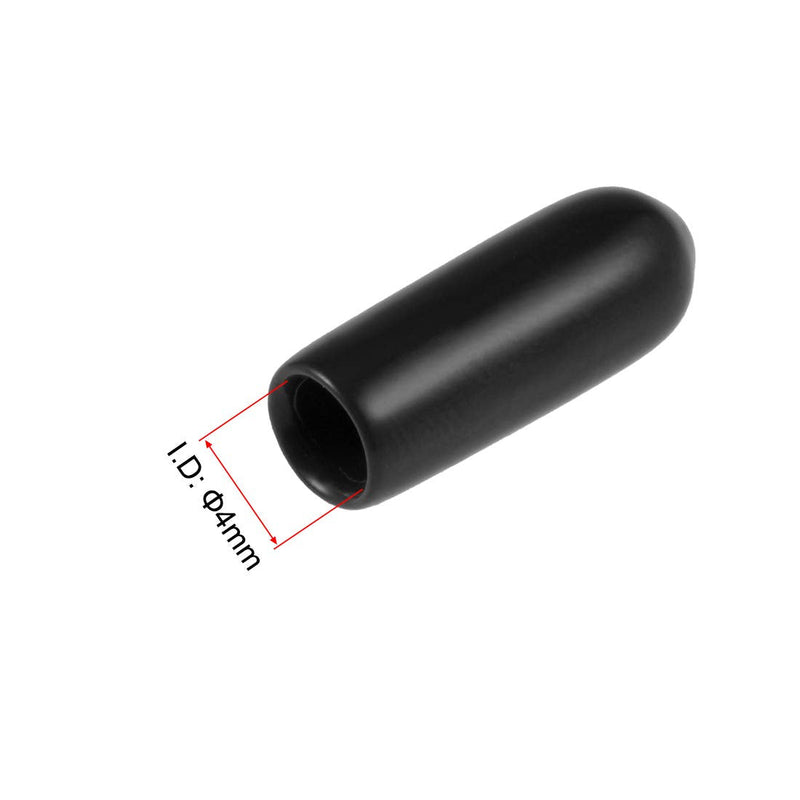 [Australia - AusPower] - uxcell 200pcs Rubber End Caps 4mm ID Vinyl Round End Cap Cover Screw Thread Protectors Black 