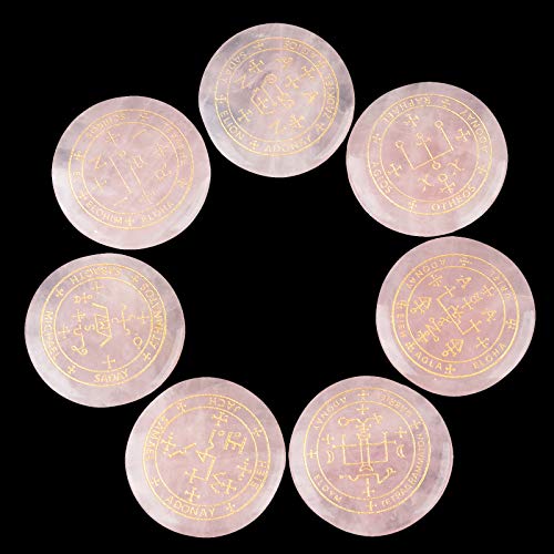 rockcloud 7PCS Rose Quartz Engraved Magic Circle Round Healing Crystal