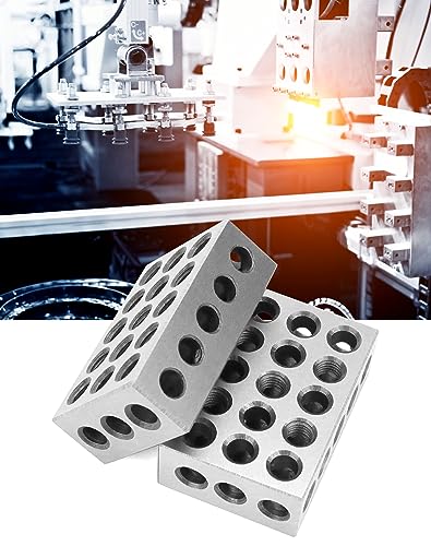 QWORK 2 Pieces Parallel Blocks Metric 1-2-3 Blocks, 23 Holes Clamping Blocks, Size 25 x 50 x 75 mm, Precision 0.005 mm, Milling Machine Accessories