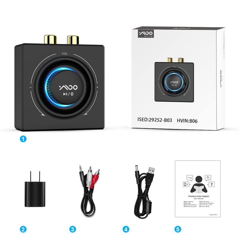 [Australia - AusPower] - YMOO B06T3 Bluetooth 5.3 Receiver, 100ft RCA Bluetooth Audio Adapter for 3.5mm Jack AUX HiFi Home Stereo/Speaker from Smartphone/Tablet/Laptop,Dual Link for Two Speakers,SBC AAC Audio Black 