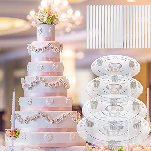 Marsui 68 Pcs Plastic Cake Dowel Rods Set 20 Clear Plastic Dowel Rods12 Stacking and 20 Separator Plates for 4, 6, 8, 10 Inch Cakes