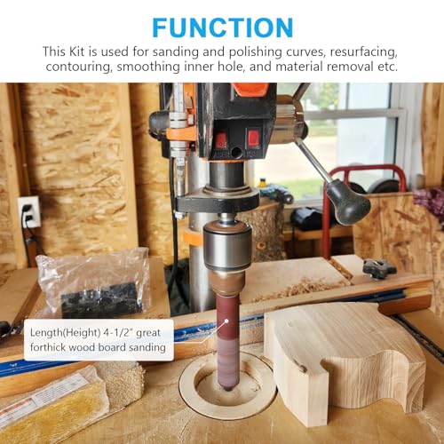 Spindle Sander Adapter 4-1/2" x 1/2" with Rubber Sanding Drum Kit OD 3/4", 1", 1-1/2" and Sandpaper Sleeves Grit # 80,120 - S/16