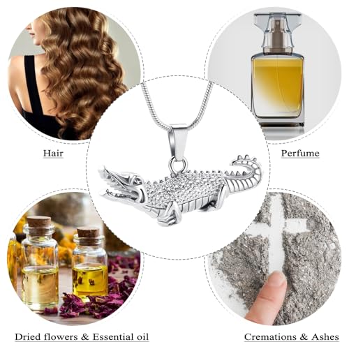 Oinsi Crocodile Cremation Jewelry For Ashes For Pet Stainless Steel Aligator Memorial Urn pendant Necklace For Men Keepsake Jewelry Gifts Silver