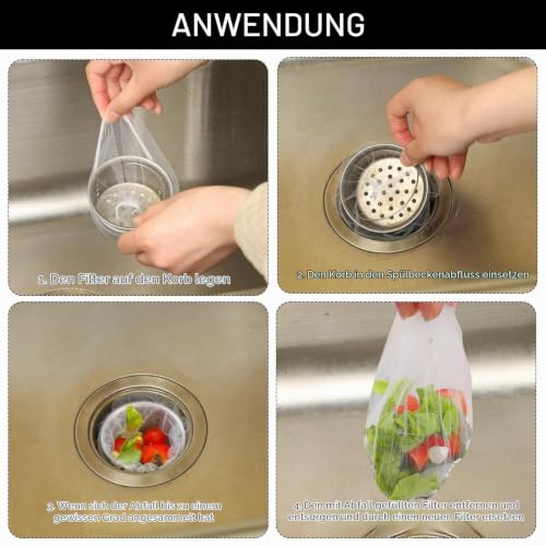 Pack of 300 Disposable Sink Filter, Kitchen Sink Strainer Bag, Elastic Sink Strainer Bag, Drain Strainer, Mesh Sewer Filter Bag, Rubbish Bag, Filter Net for Kitchen, Bathroom